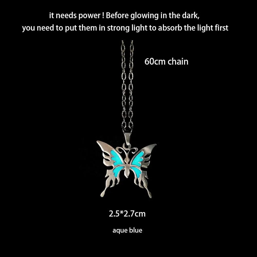 Novel Luminous Glowing Butterfly Pendant Hexagram Necklace Glow In The Dark