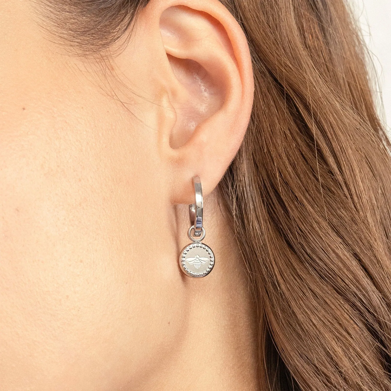 Olivia Burton Signature Bee Charm Hoop Earrings Stainless Steel