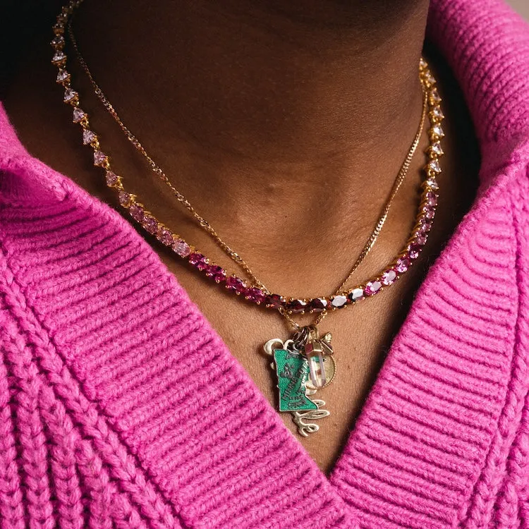 Ombre Pink Topaz and Garnet Grande Tennis Necklace