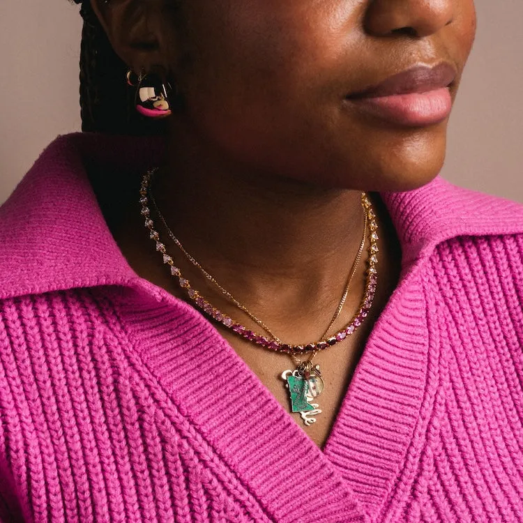 Ombre Pink Topaz and Garnet Grande Tennis Necklace