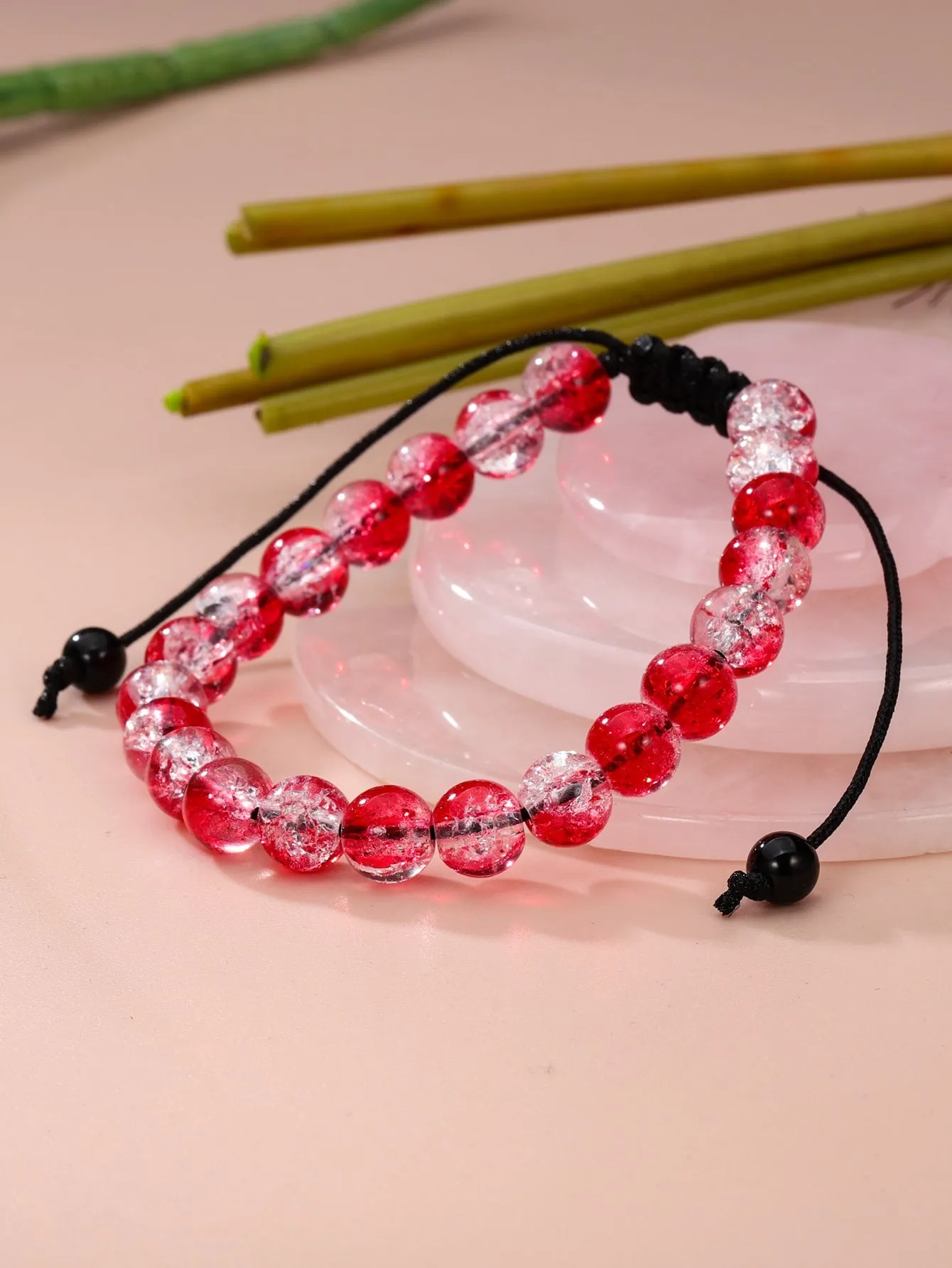 Ombre Red Beaded Bracelet for Women Men Adjustable Knot Crafted Jewelry