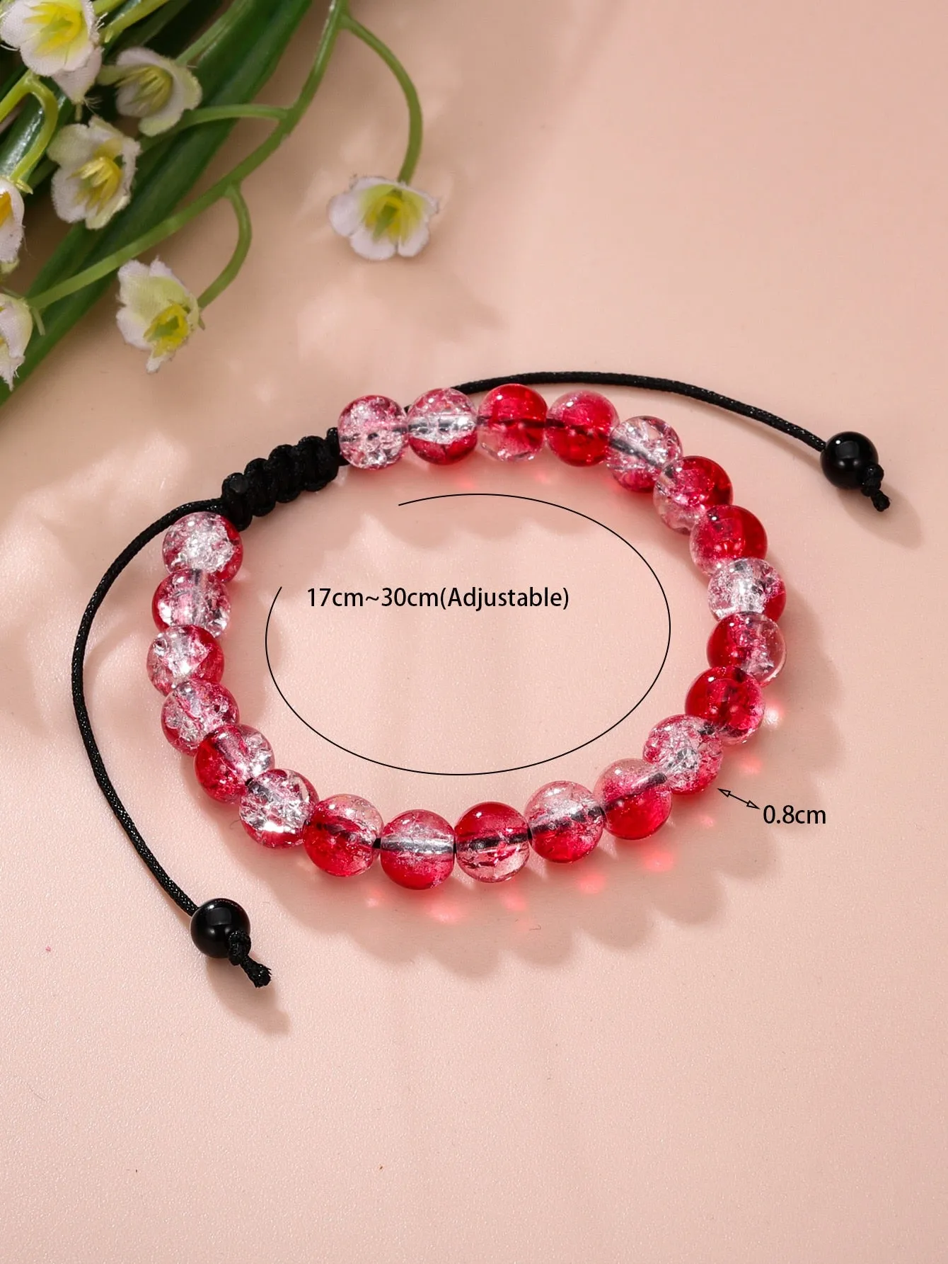Ombre Red Beaded Bracelet for Women Men Adjustable Knot Crafted Jewelry