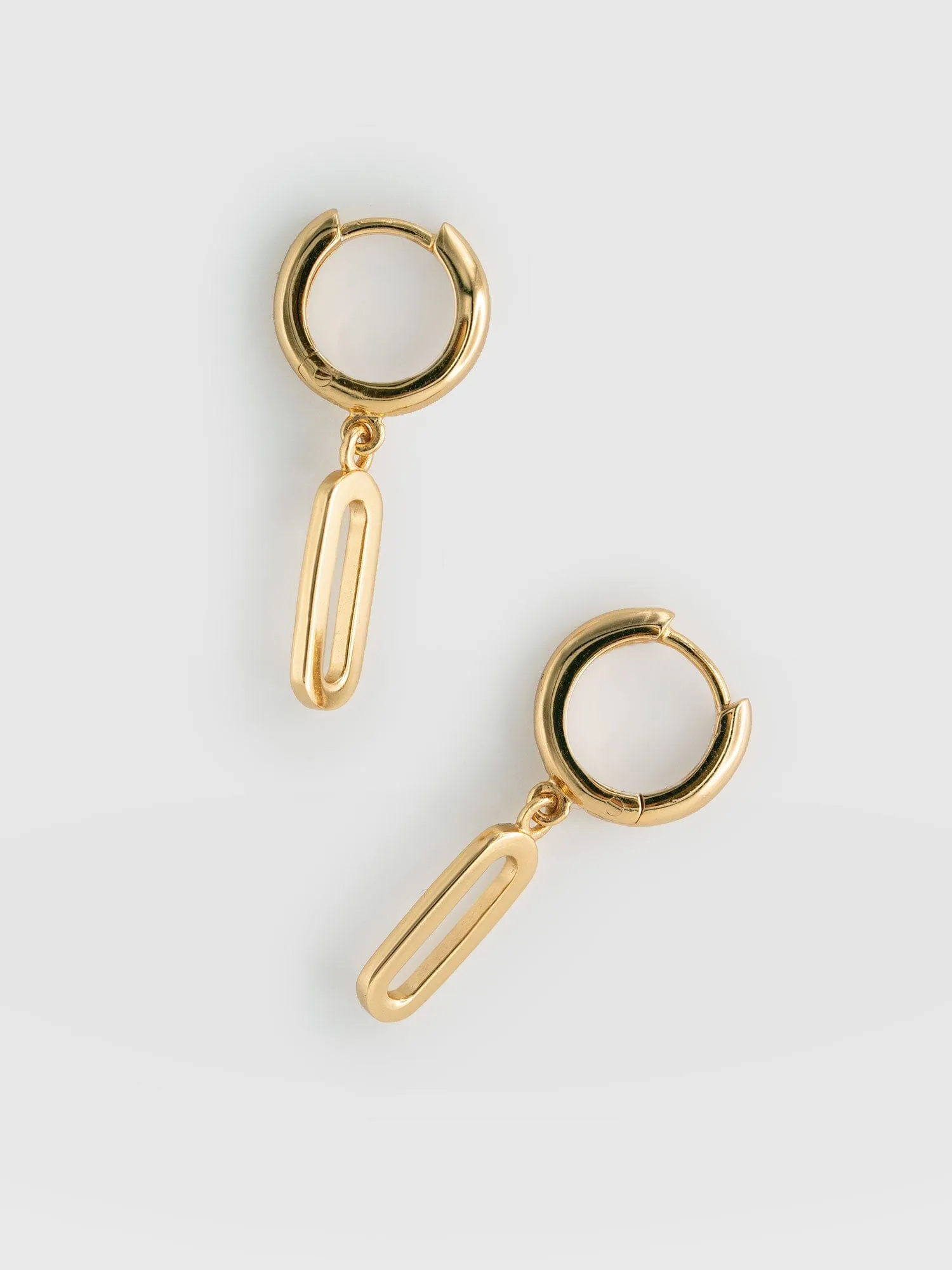 Oval Charm Drop Huggie Earrings - Gold
