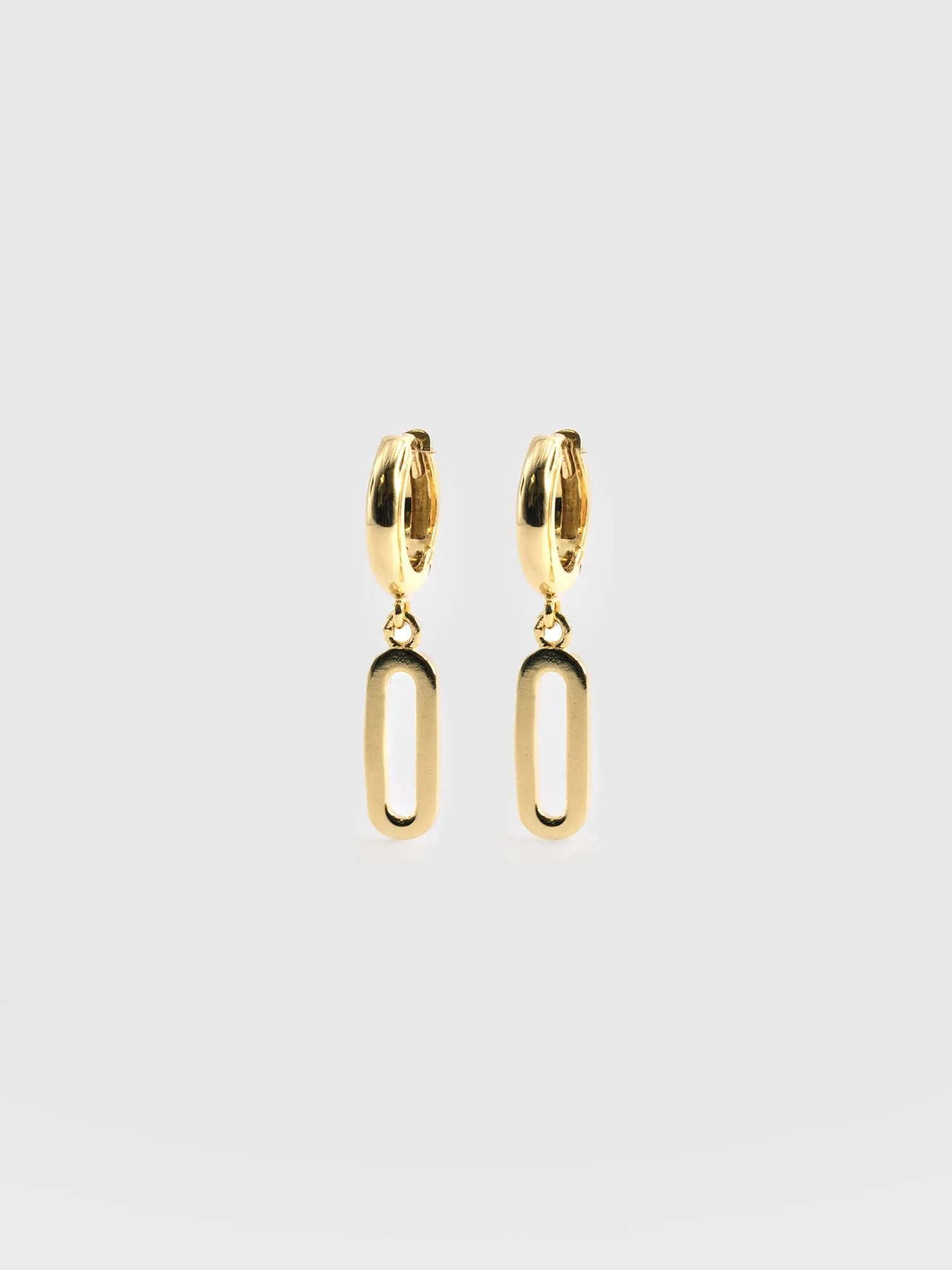 Oval Charm Drop Huggie Earrings - Gold