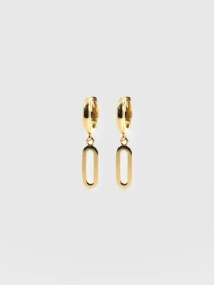 Oval Charm Drop Huggie Earrings - Gold