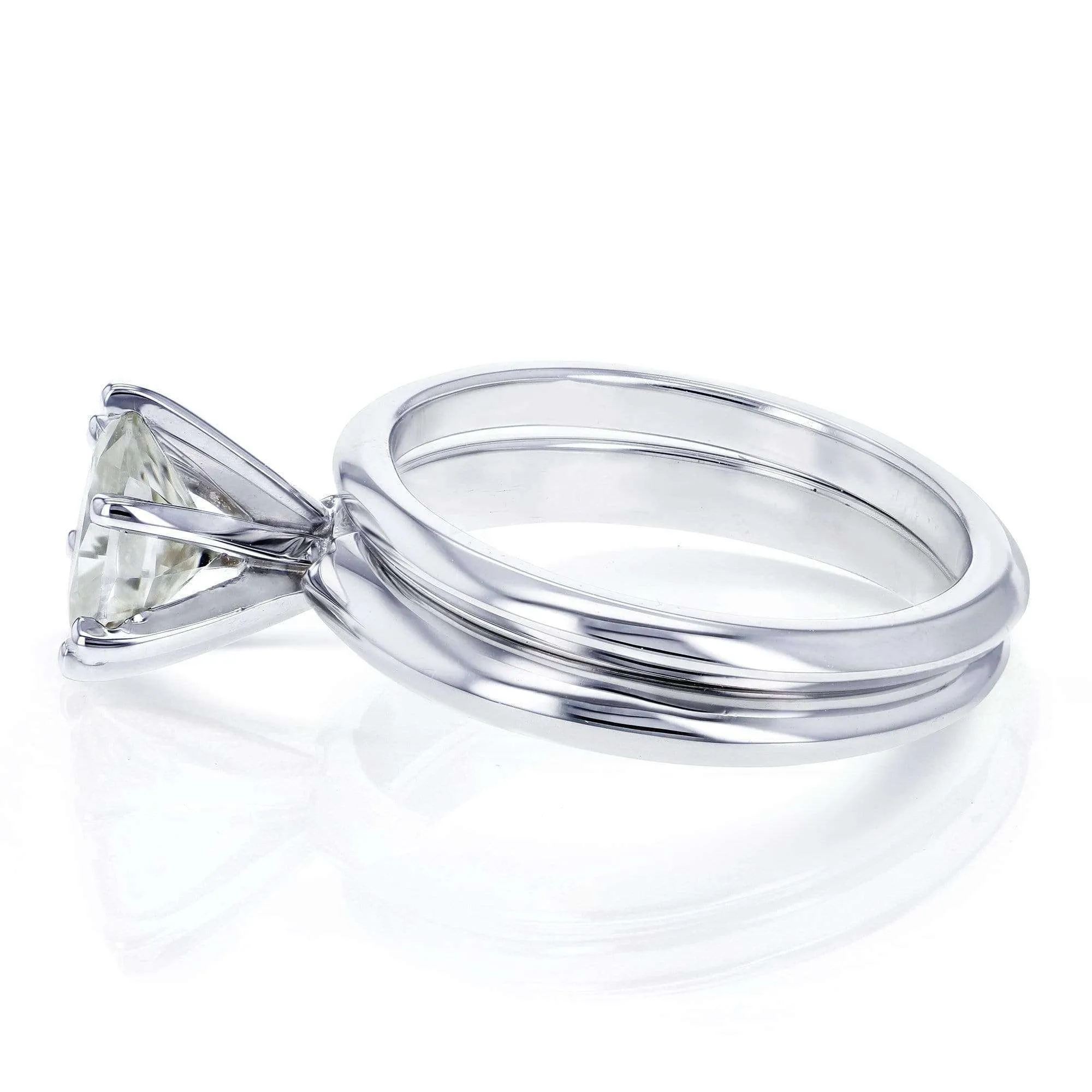 Oval Moissanite 6-prong Solitaire Bridal Rings Set 7/8 Carat in 14k White Gold