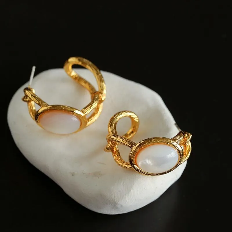 Oval White Mother-of-Pearl Twist Earrings