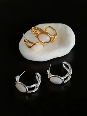 Oval White Mother-of-Pearl Twist Earrings