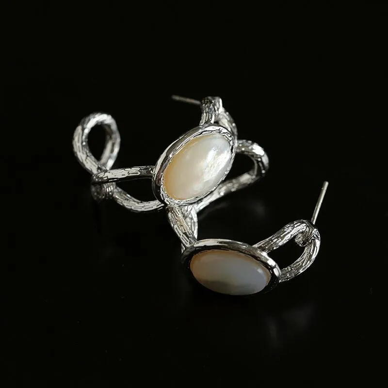 Oval White Mother-of-Pearl Twist Earrings