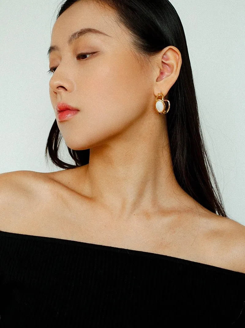Oval White Mother-of-Pearl Twist Earrings