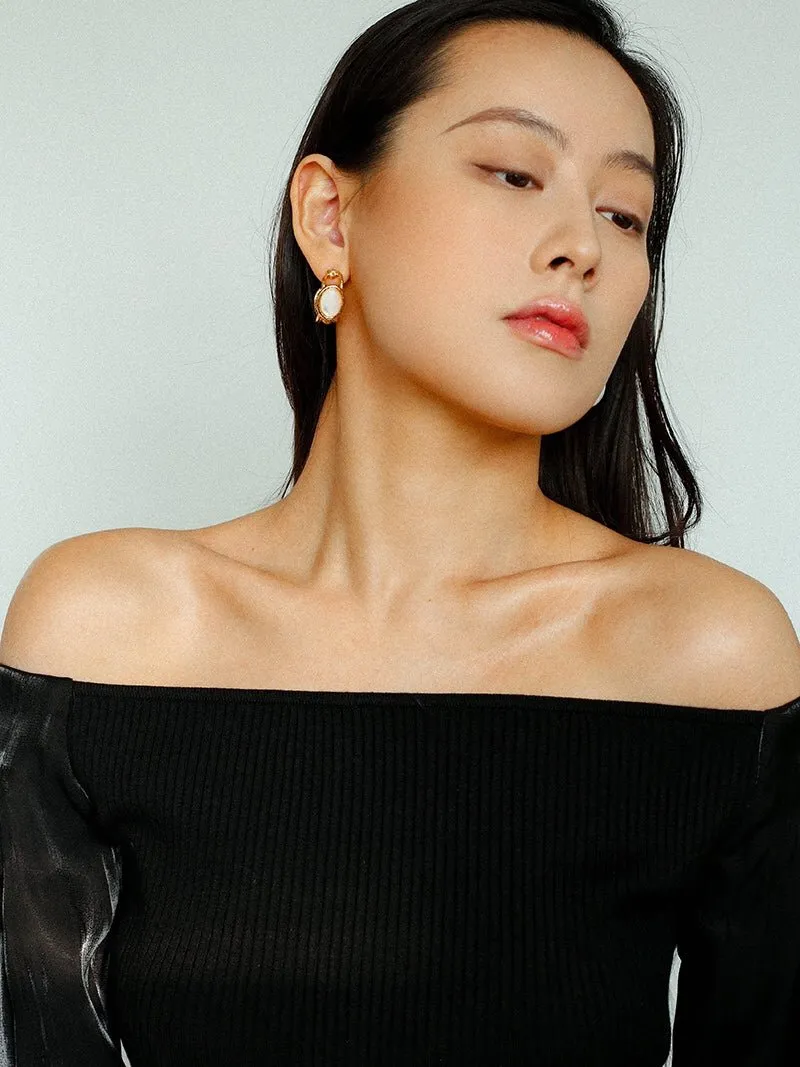 Oval White Mother-of-Pearl Twist Earrings