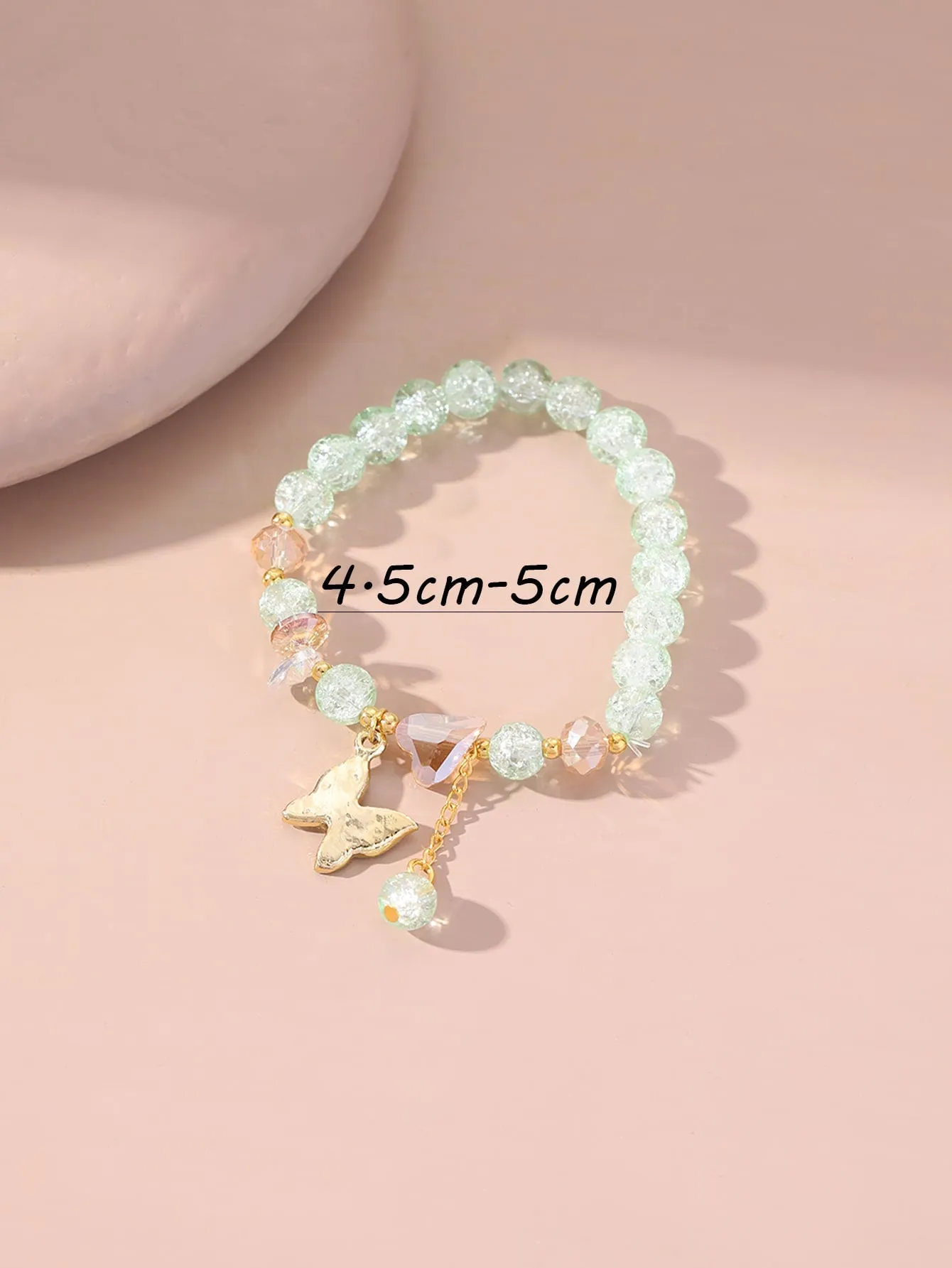 Pale Green Rhinestone Butterfly Charm Crystal Beaded Bracelet Stackable Stretch