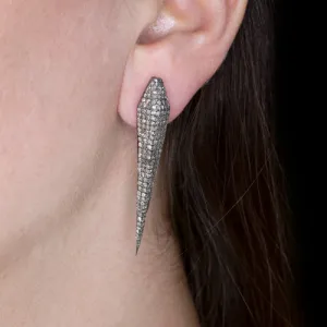 PAVE 2.5ct NATURAL DIAMOND EARRINGS LONG SPIKE SHIELD SHAPE MODERN GEO STATEMENT