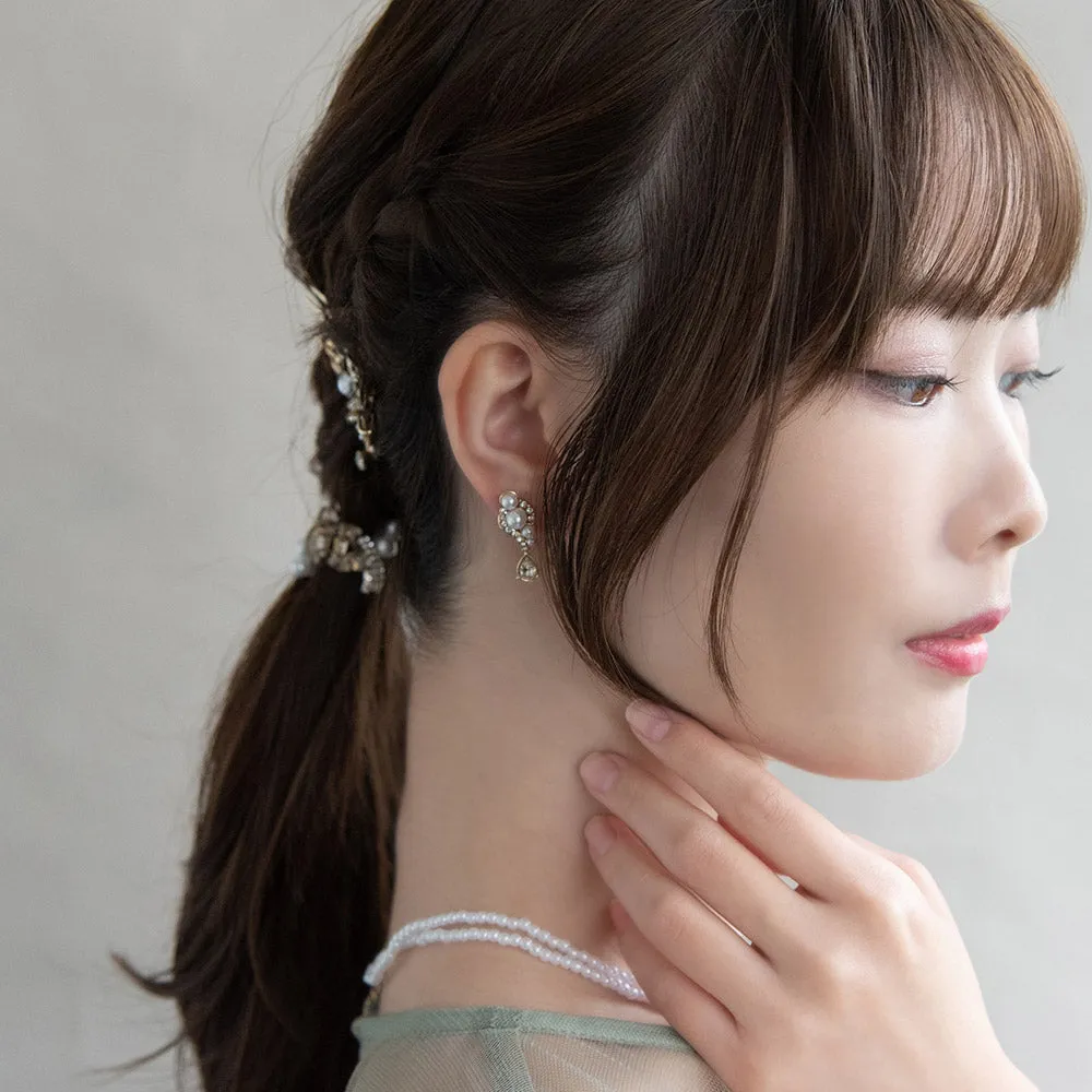 Pearl and Rhinestone Pear Drop Earrings
