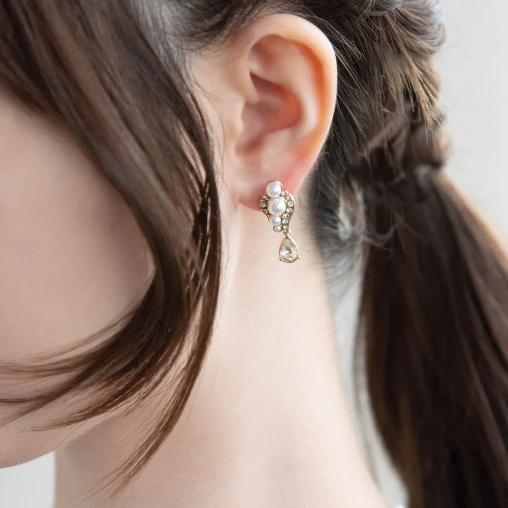 Pearl and Rhinestone Pear Drop Earrings