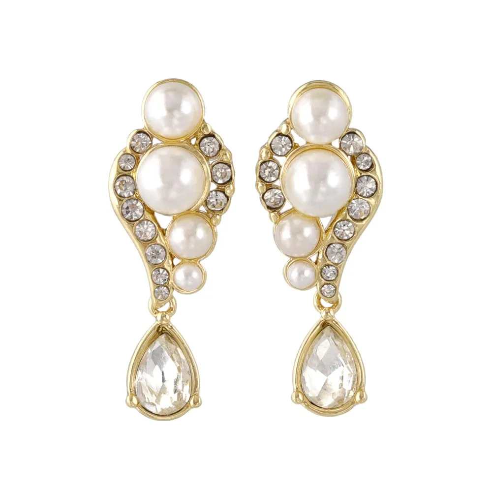 Pearl and Rhinestone Pear Drop Earrings