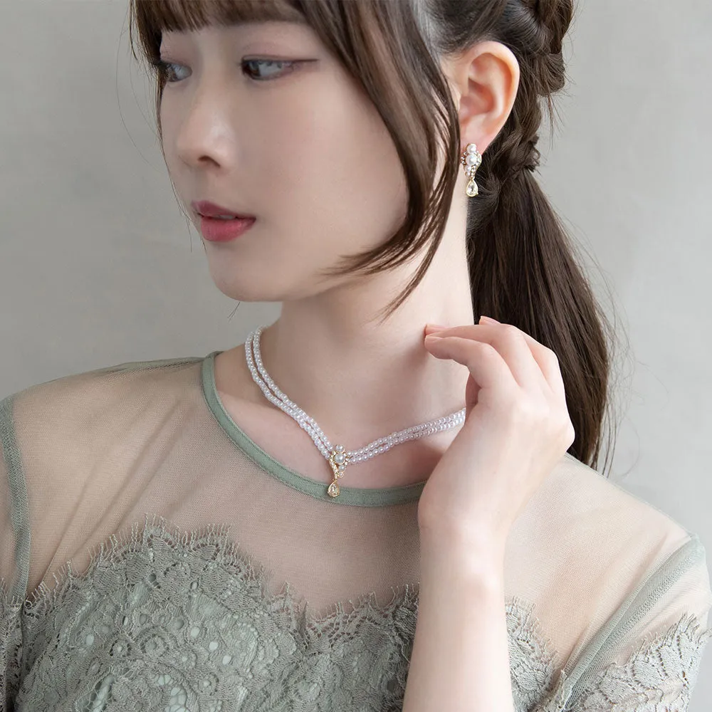 Pearl and Rhinestone Pear Drop Earrings