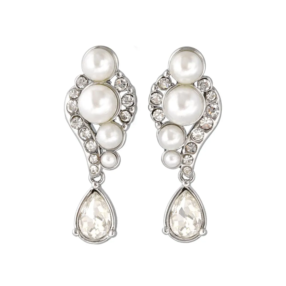 Pearl and Rhinestone Pear Drop Earrings