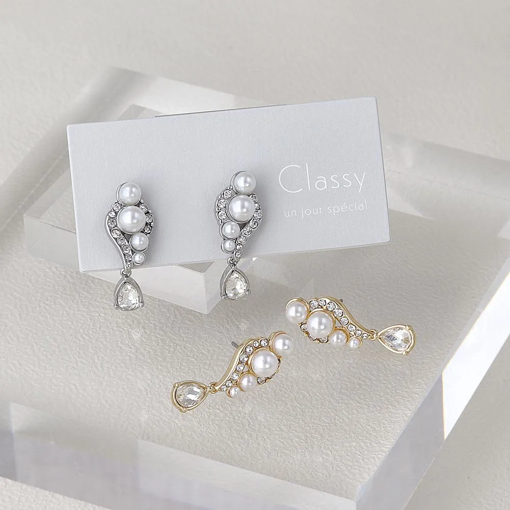 Pearl and Rhinestone Pear Drop Earrings