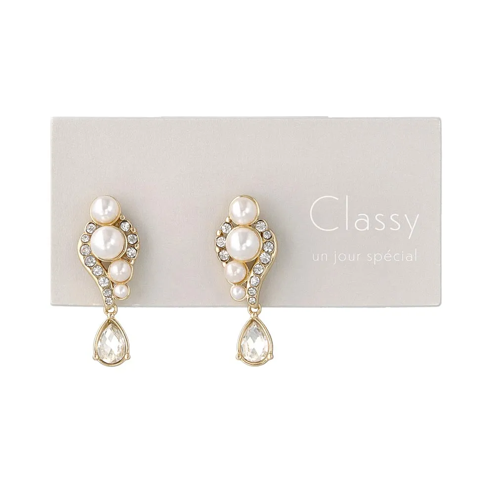 Pearl and Rhinestone Pear Drop Earrings