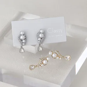 Pearl and Rhinestone Pear Drop Earrings