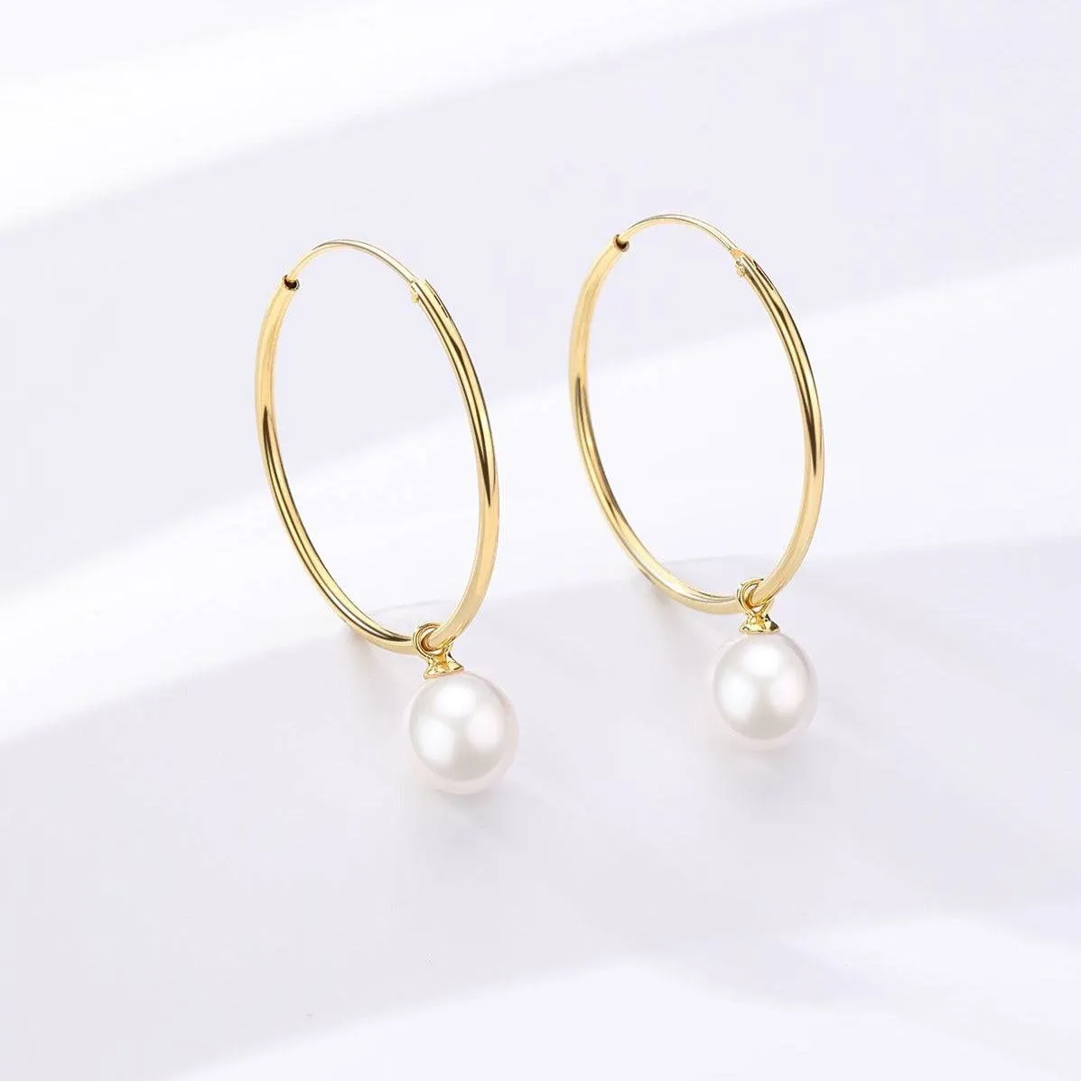 Pearl Drop Large Hoop Earrings - Versatile Contemporary Vibe