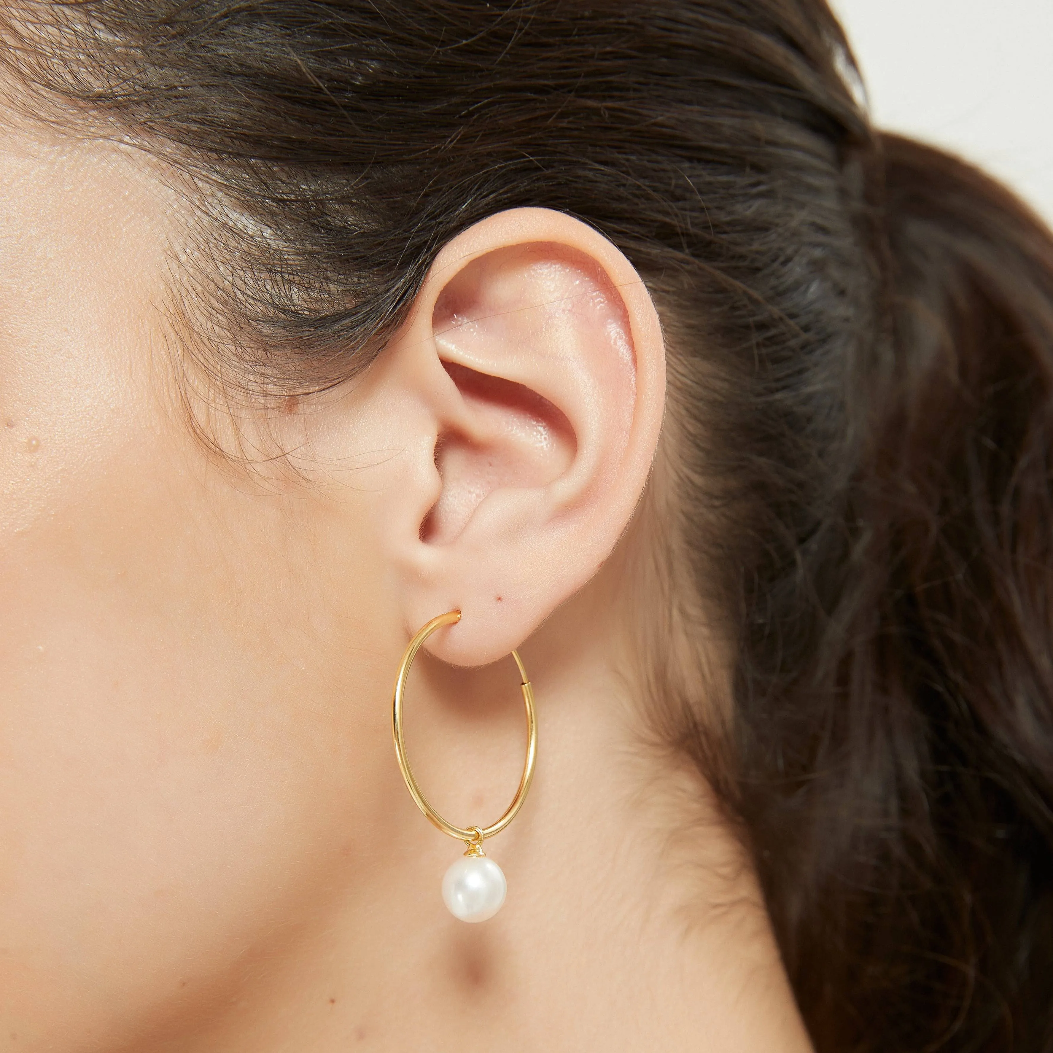 Pearl Drop Large Hoop Earrings - Versatile Contemporary Vibe