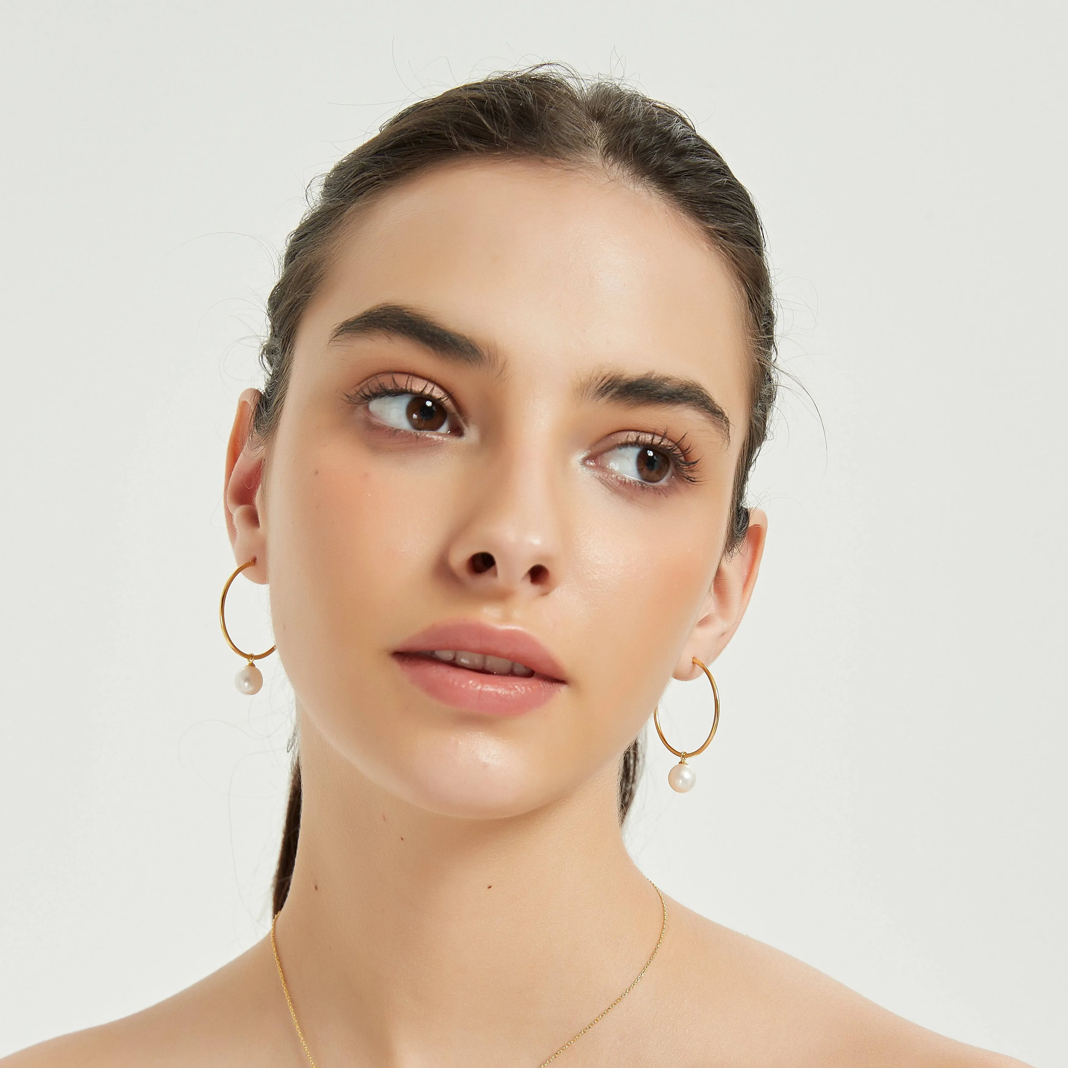 Pearl Drop Large Hoop Earrings - Versatile Contemporary Vibe