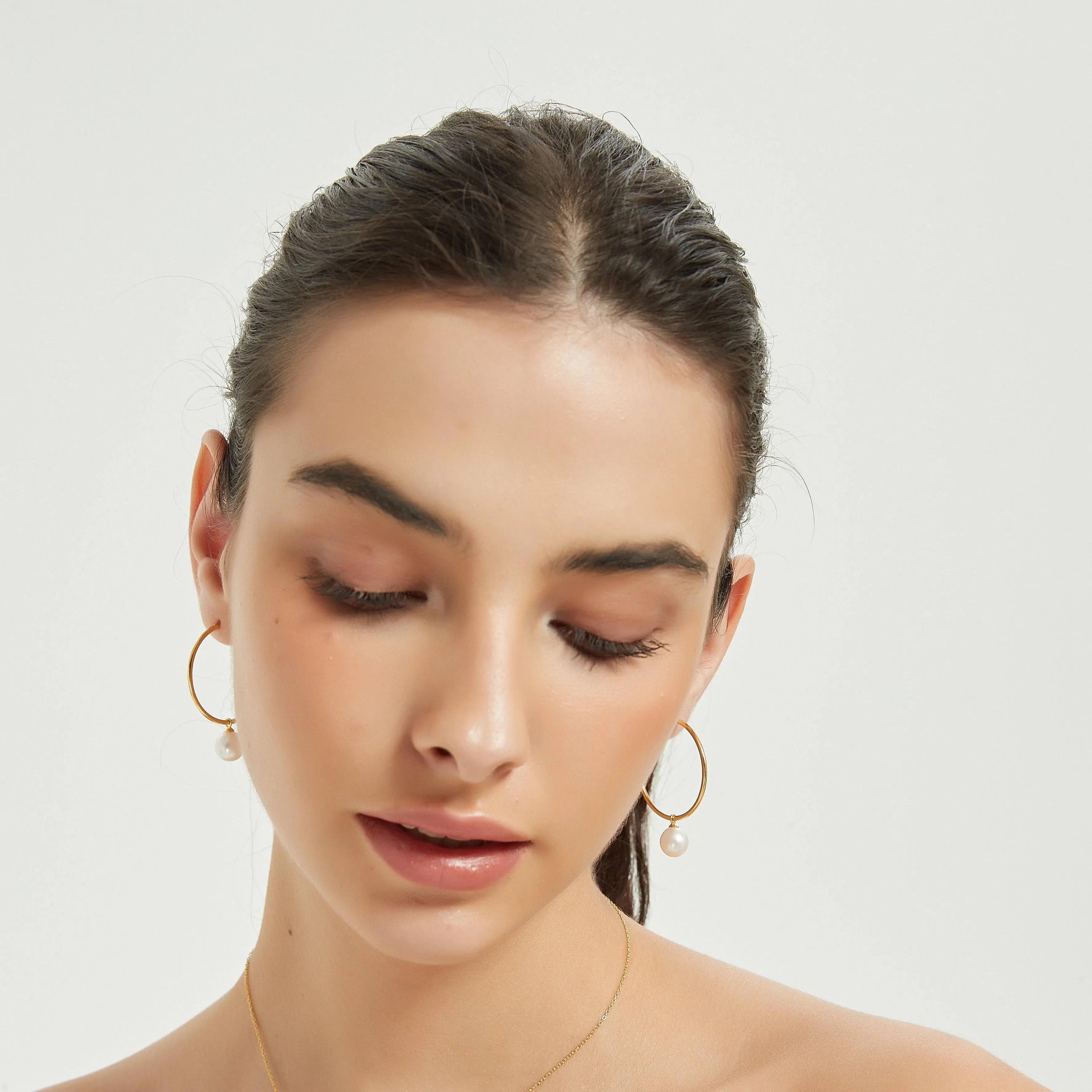 Pearl Drop Large Hoop Earrings - Versatile Contemporary Vibe