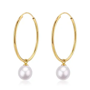 Pearl Drop Large Hoop Earrings - Versatile Contemporary Vibe
