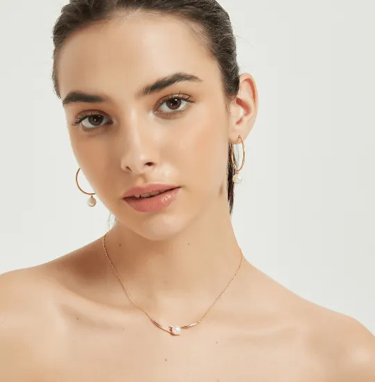 Pearl Drop Large Hoop Earrings - Versatile Contemporary Vibe