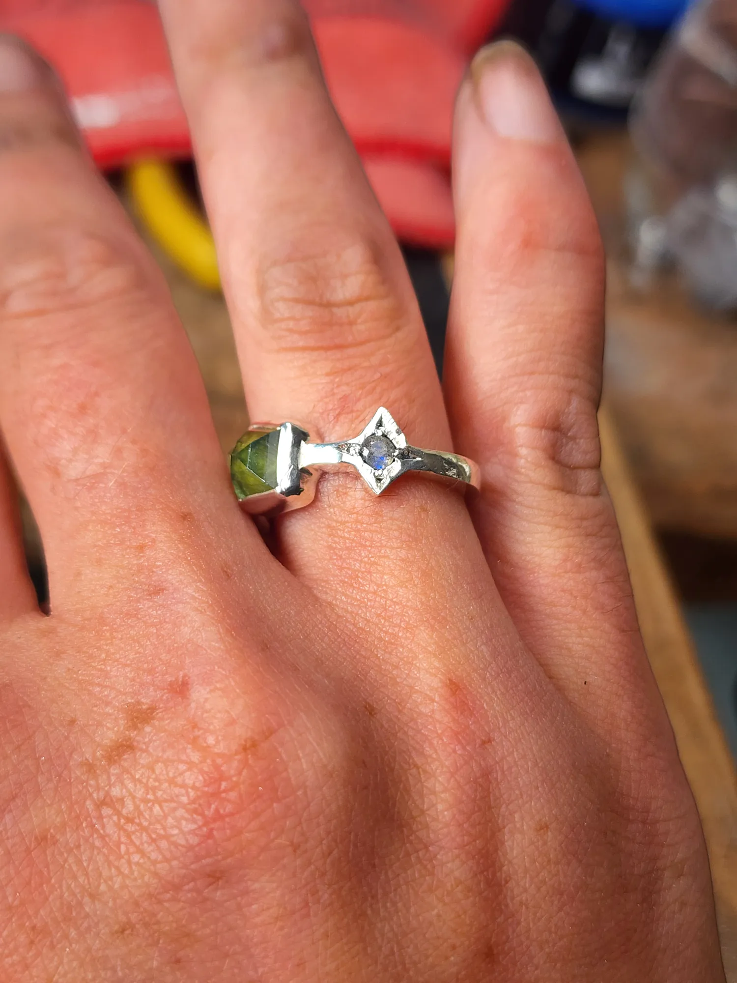 Peridot, Carnelian, Labradorite Ring #1