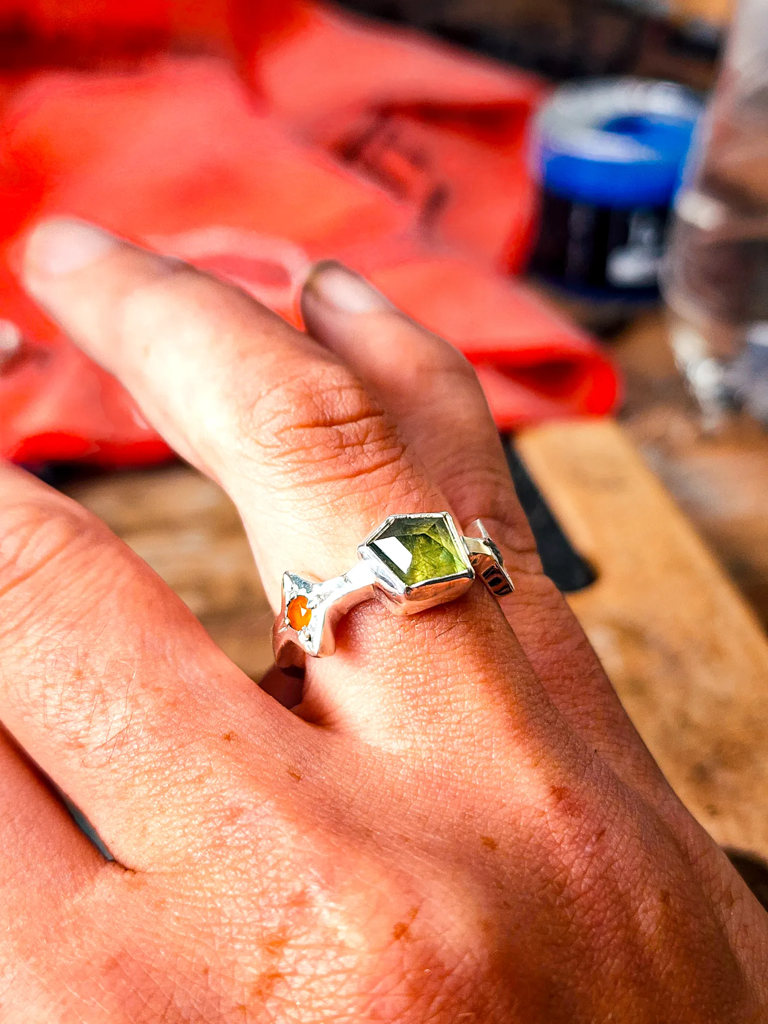 Peridot, Carnelian, Labradorite Ring #1