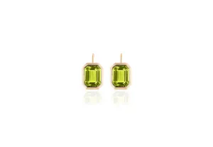 Peridot Emerald Cut Bezel Set Earrings