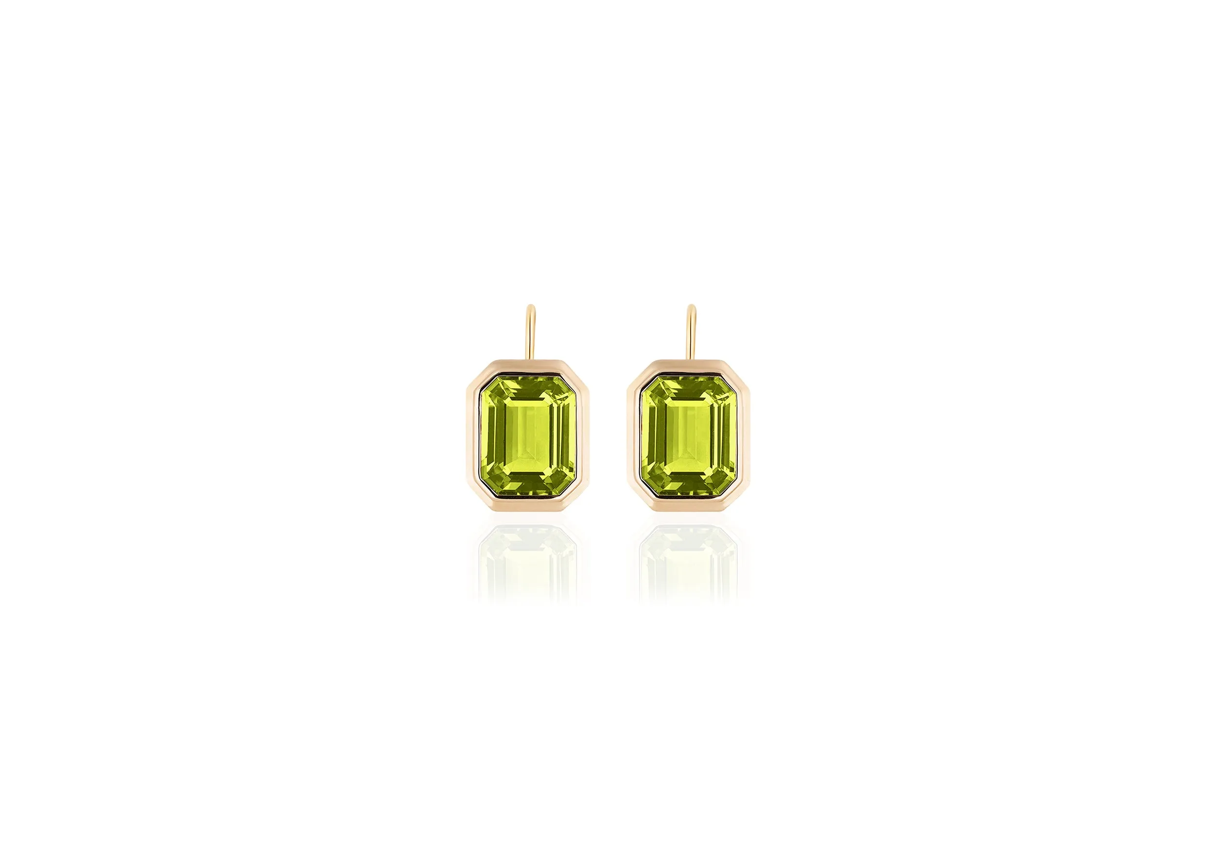 Peridot Emerald Cut Bezel Set Earrings