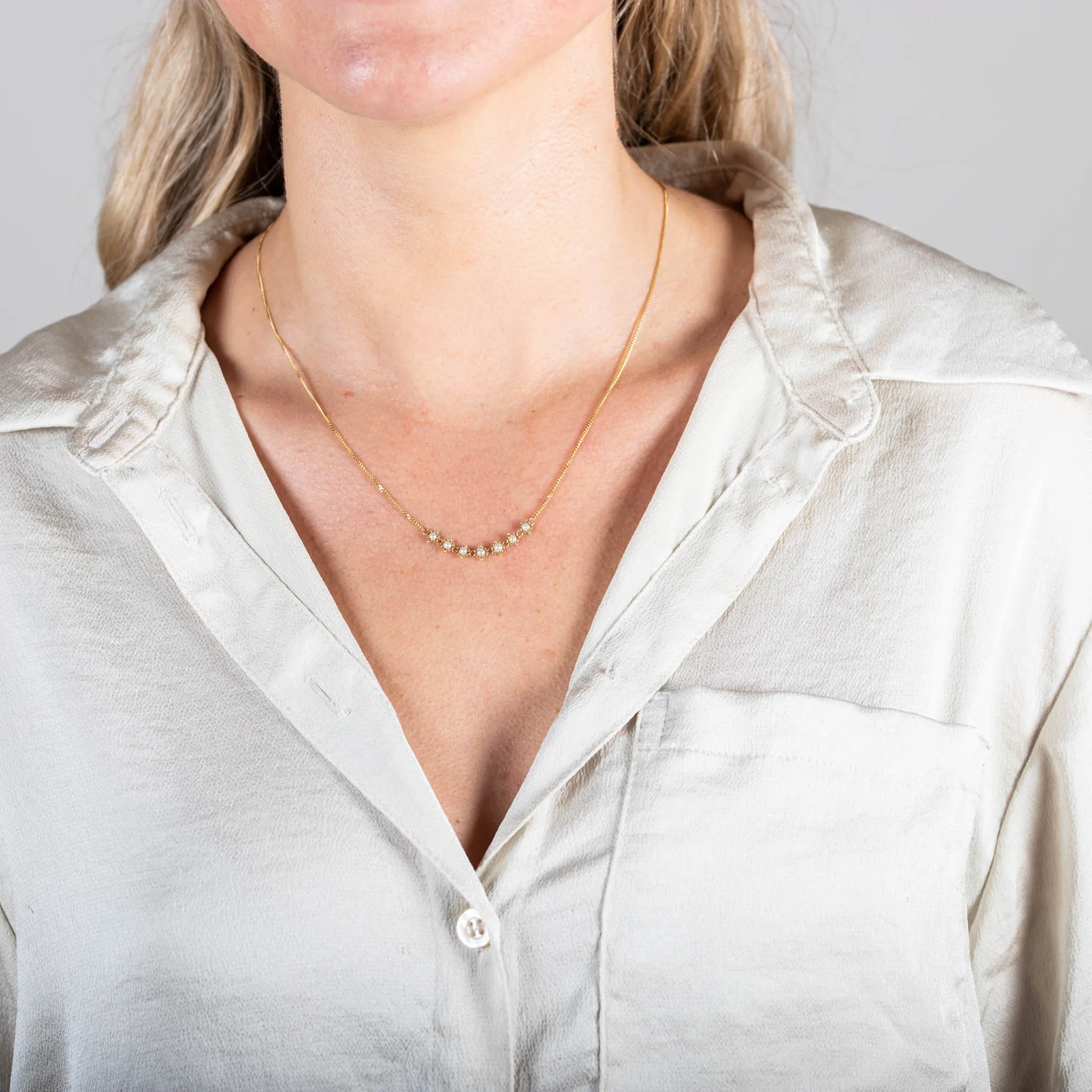 Petite Textile Row Necklace in Pearl