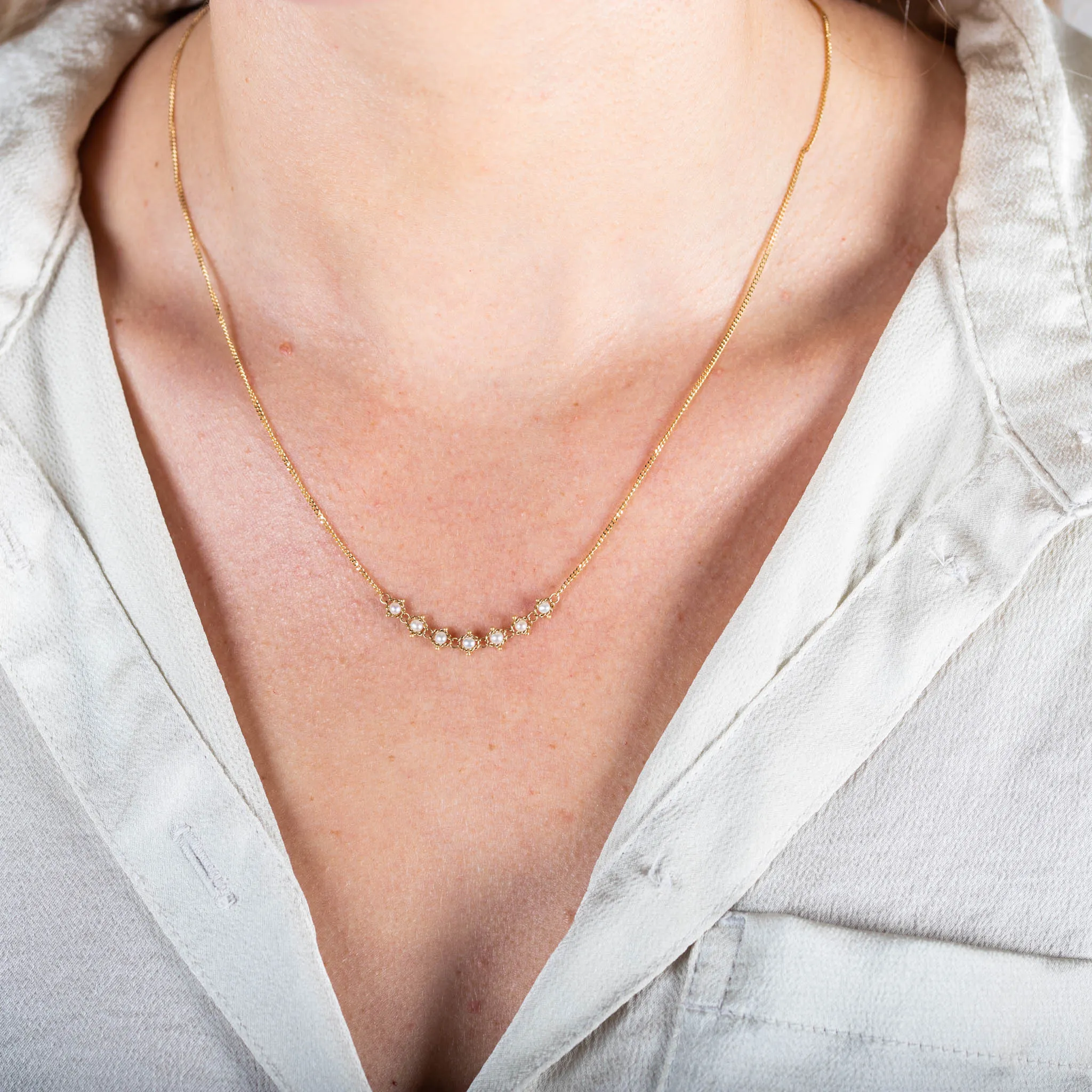 Petite Textile Row Necklace in Pearl