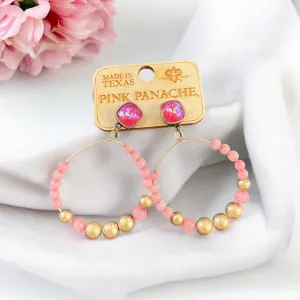 Pink & Gold Beaded Hoop Earrings