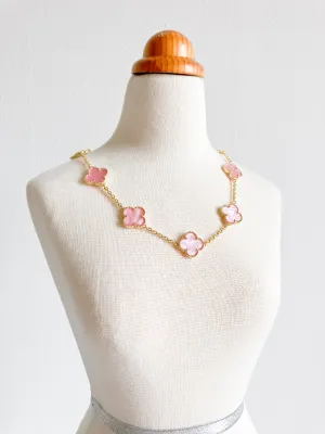 Pink Mother of Pearl Quatrefoil Choker in Gold