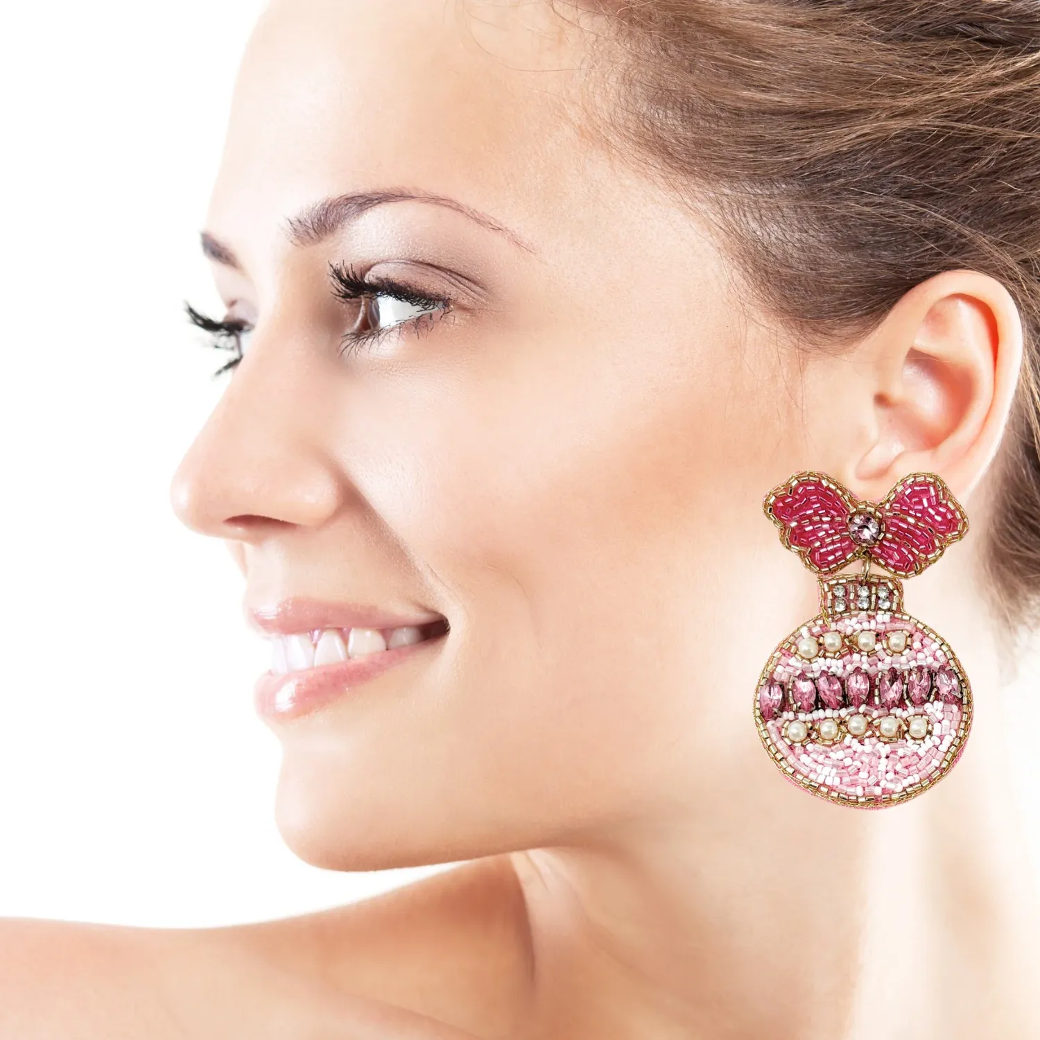 Pink Ornament Jeweled Earrings