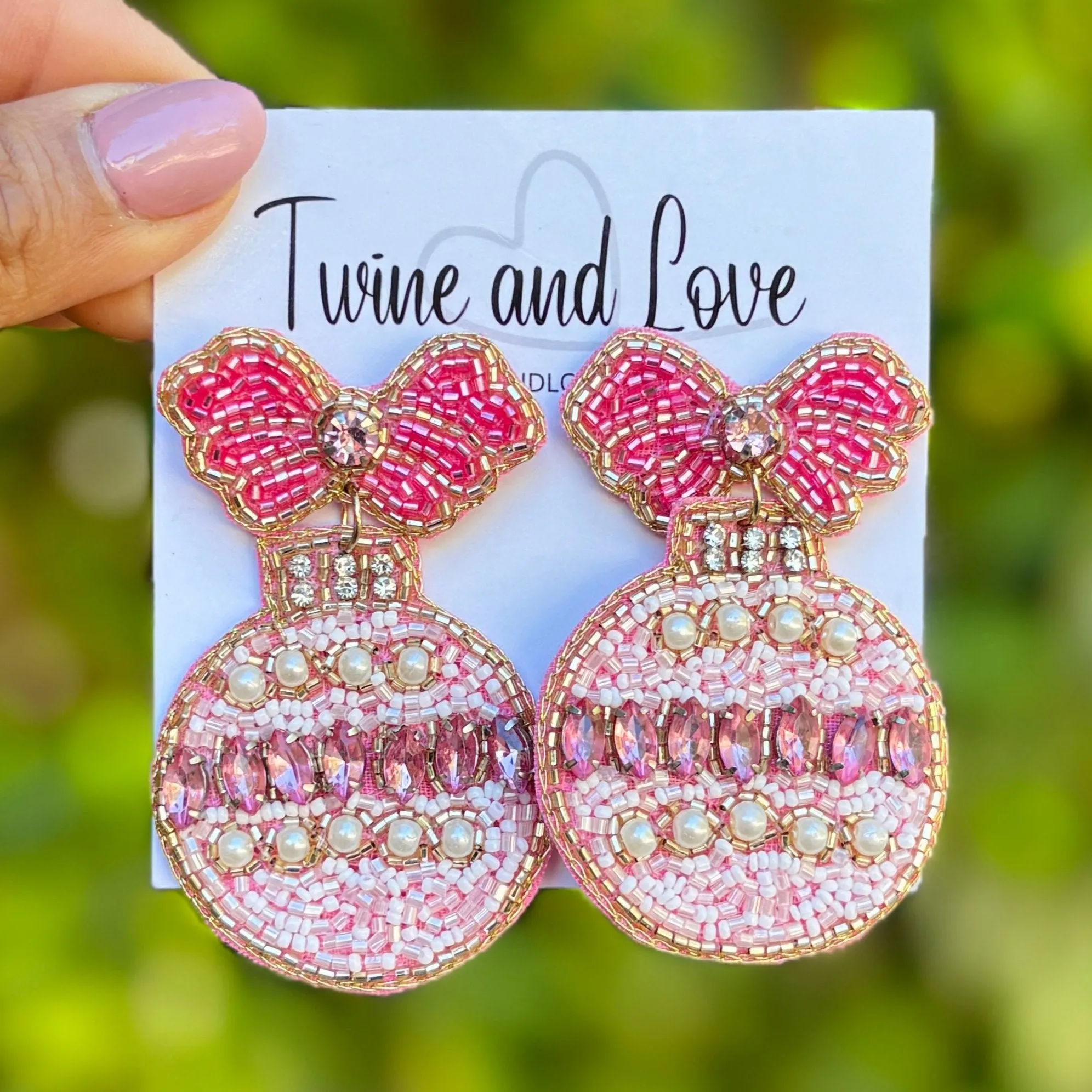 Pink Ornament Jeweled Earrings