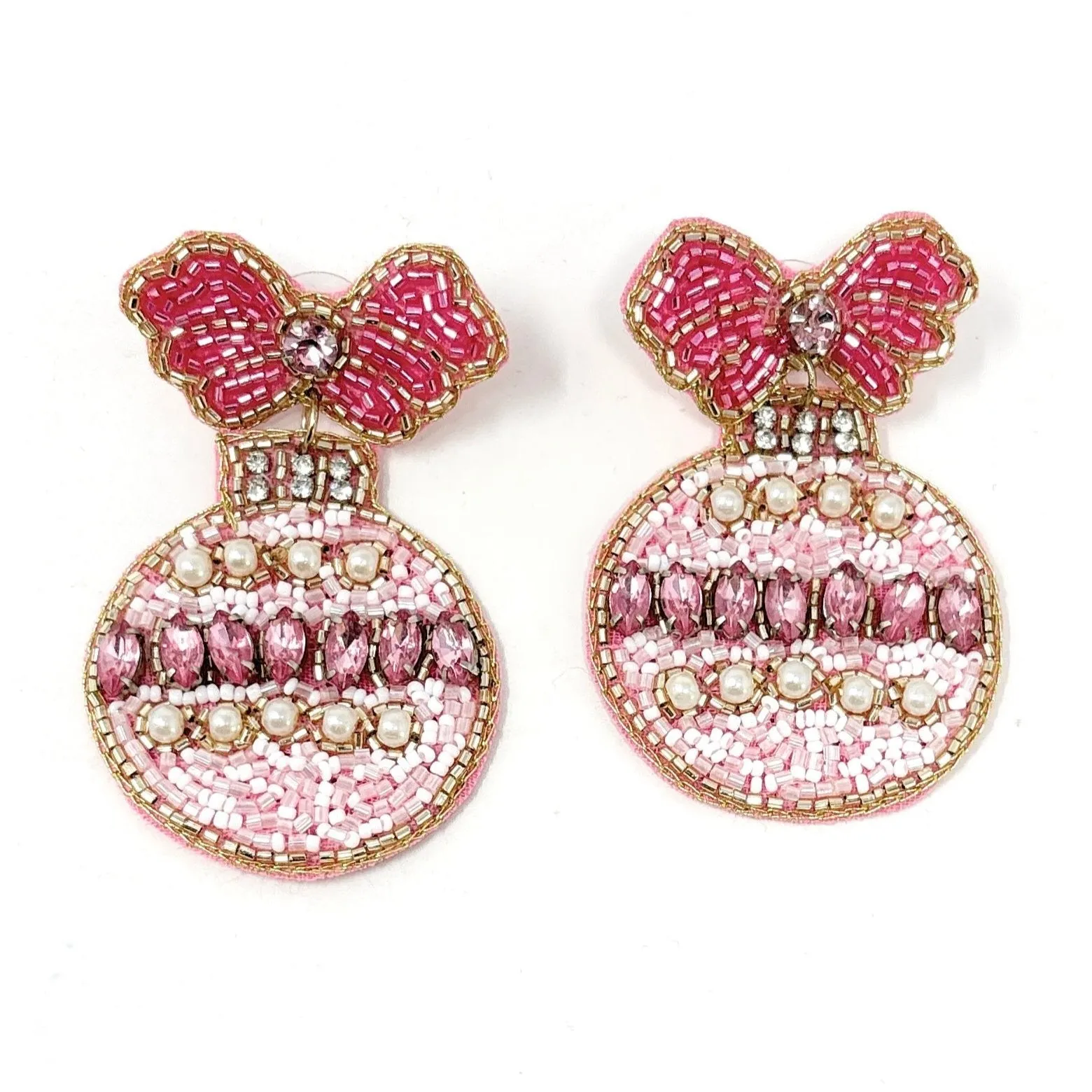 Pink Ornament Jeweled Earrings