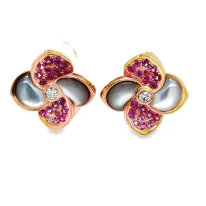 Pink Sapphire & Diamond Four Petal Earrings