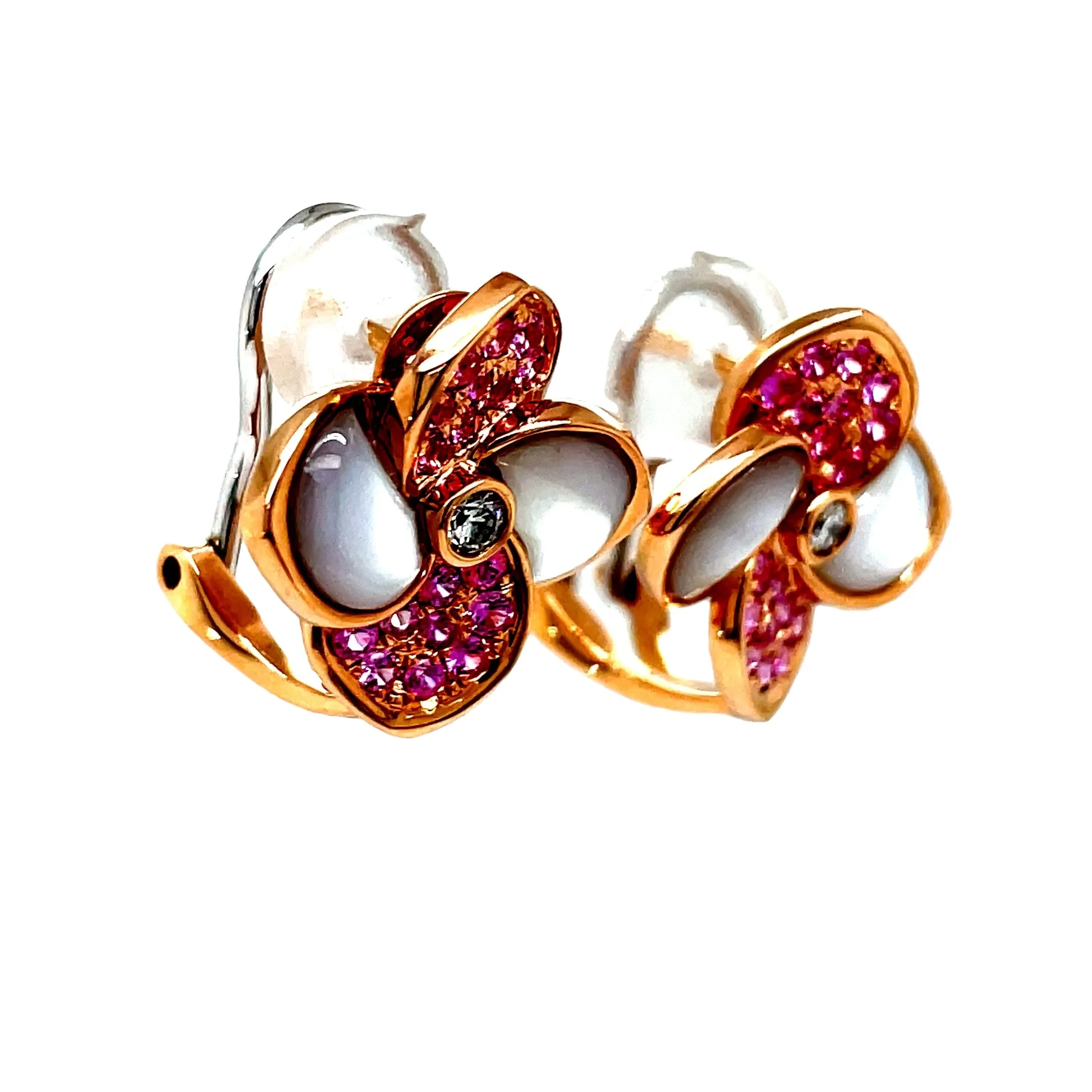 Pink Sapphire & Diamond Four Petal Earrings