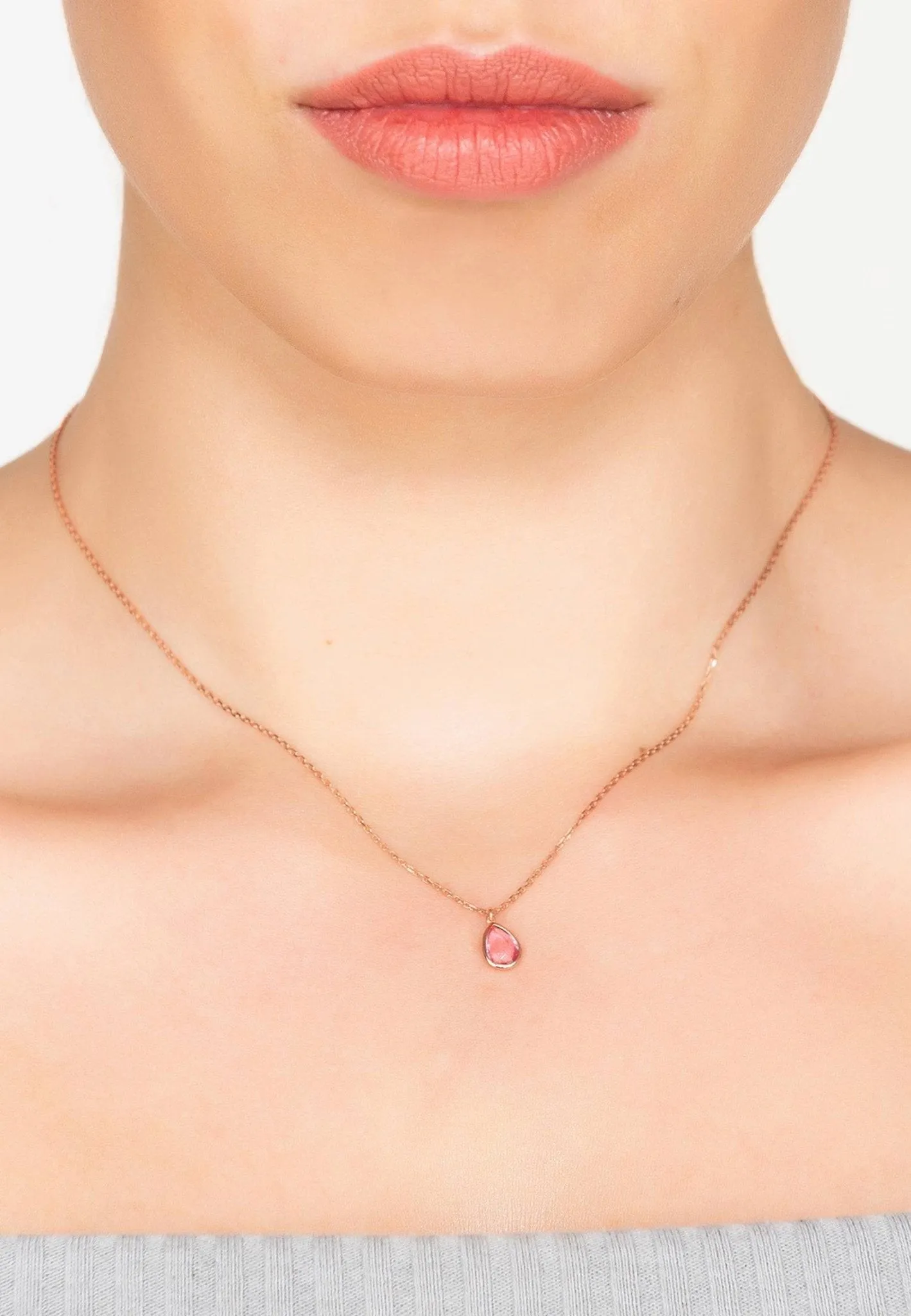 Pisa Teardrop Necklace Dipped in Rose Gold with Pink Tourmaline