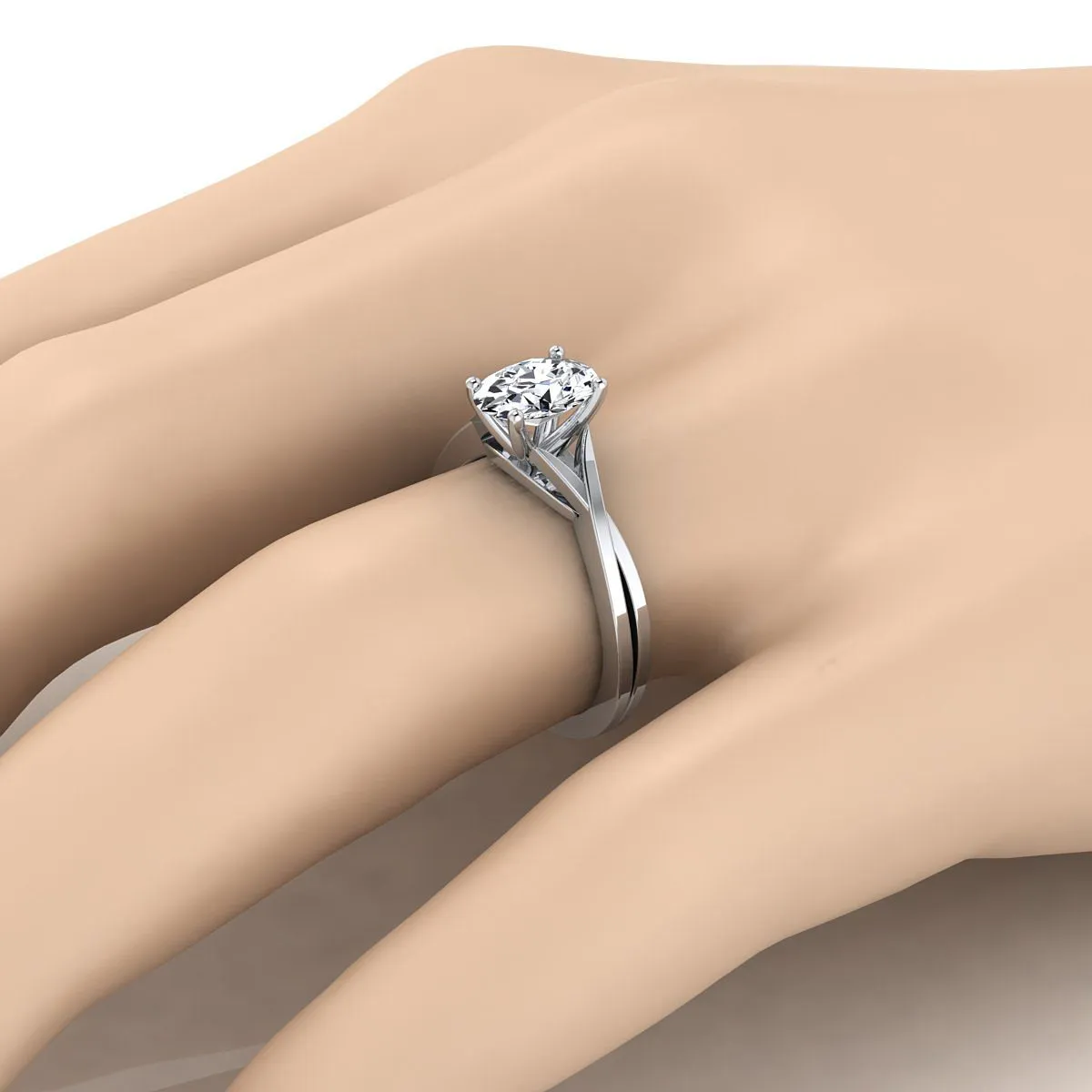 Platinum Oval Delicate Twist Solitaire Engagement Ring