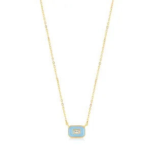 Powder Blue Enamel Emblem Gold Necklace