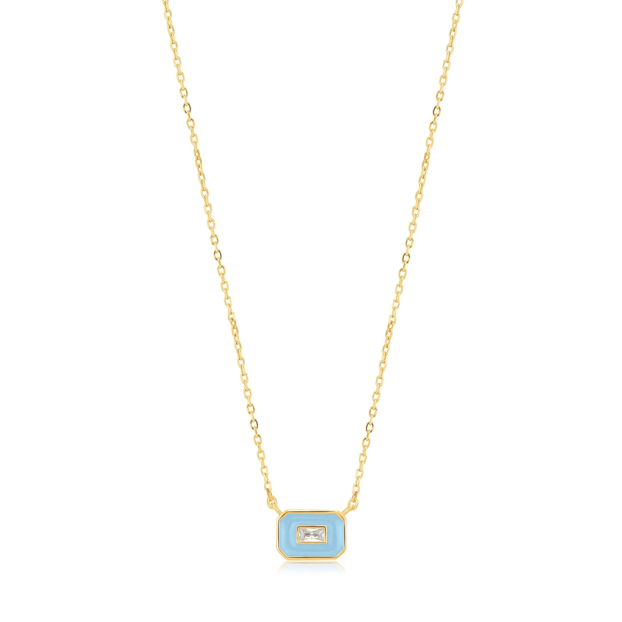 Powder Blue Enamel Emblem Gold Necklace