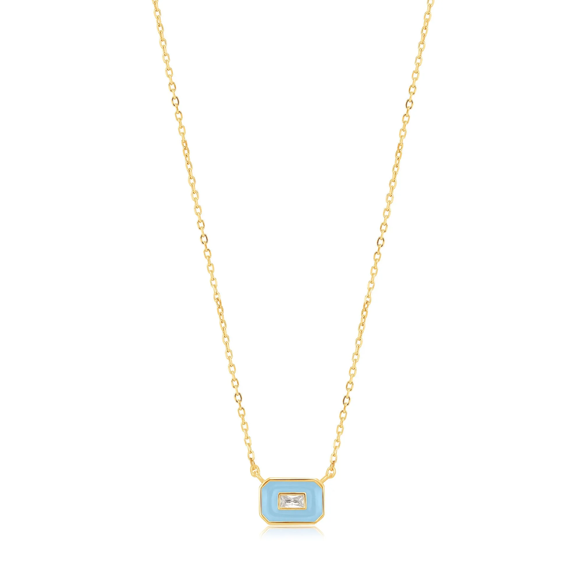 Powder Blue Enamel Emblem Gold Necklace