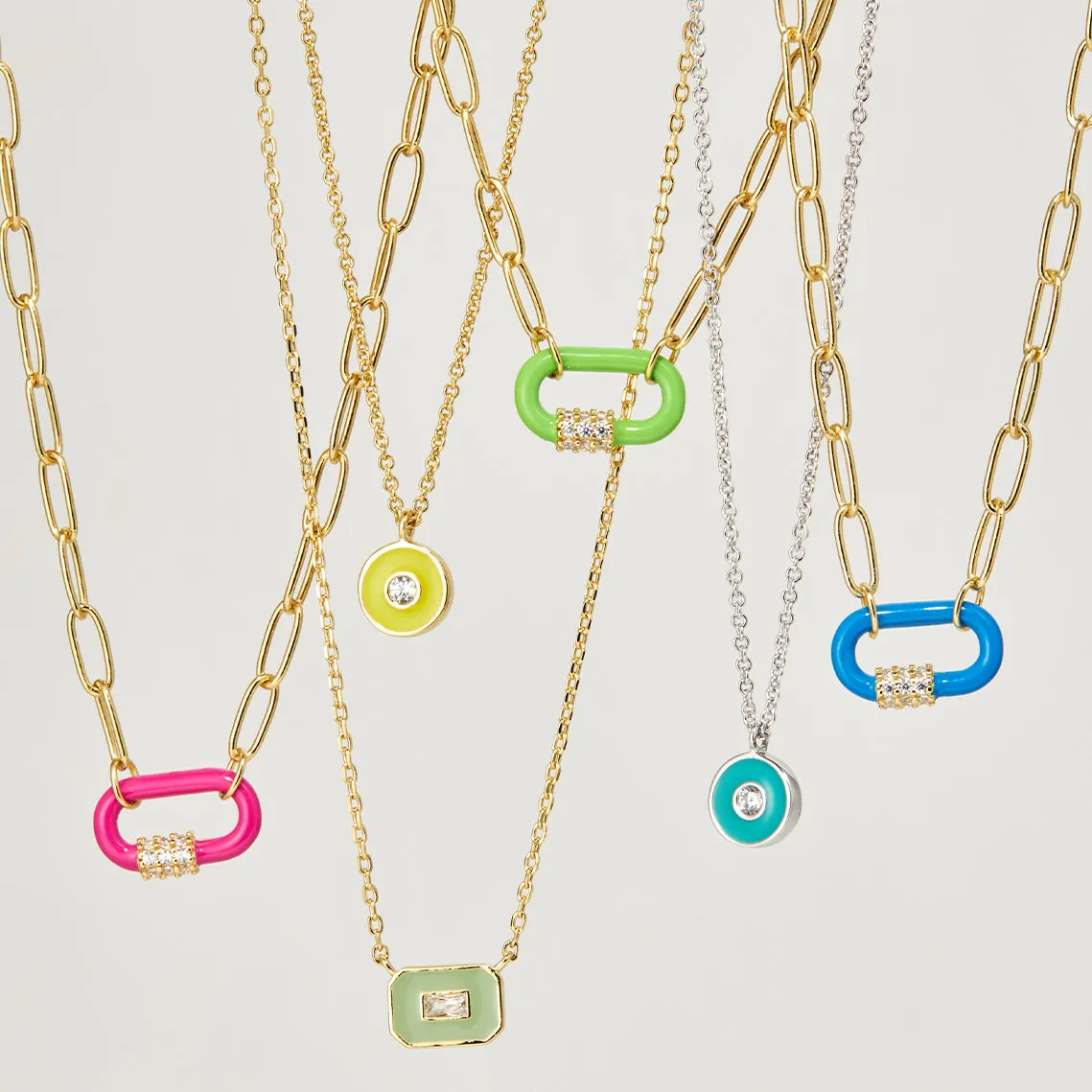 Powder Blue Enamel Emblem Gold Necklace